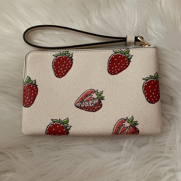 COACH Strawberry Corner Zip Wristlet & Mini Skinny Wallet SET in Chalk Multi - Picture 3 of 5